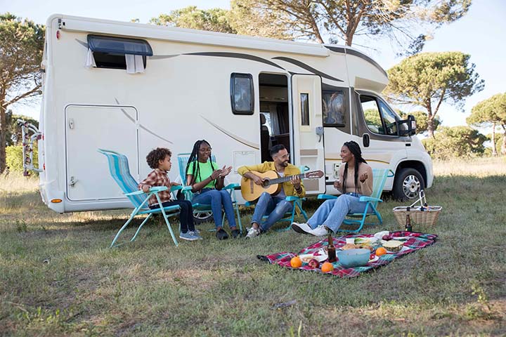 Family camping outside