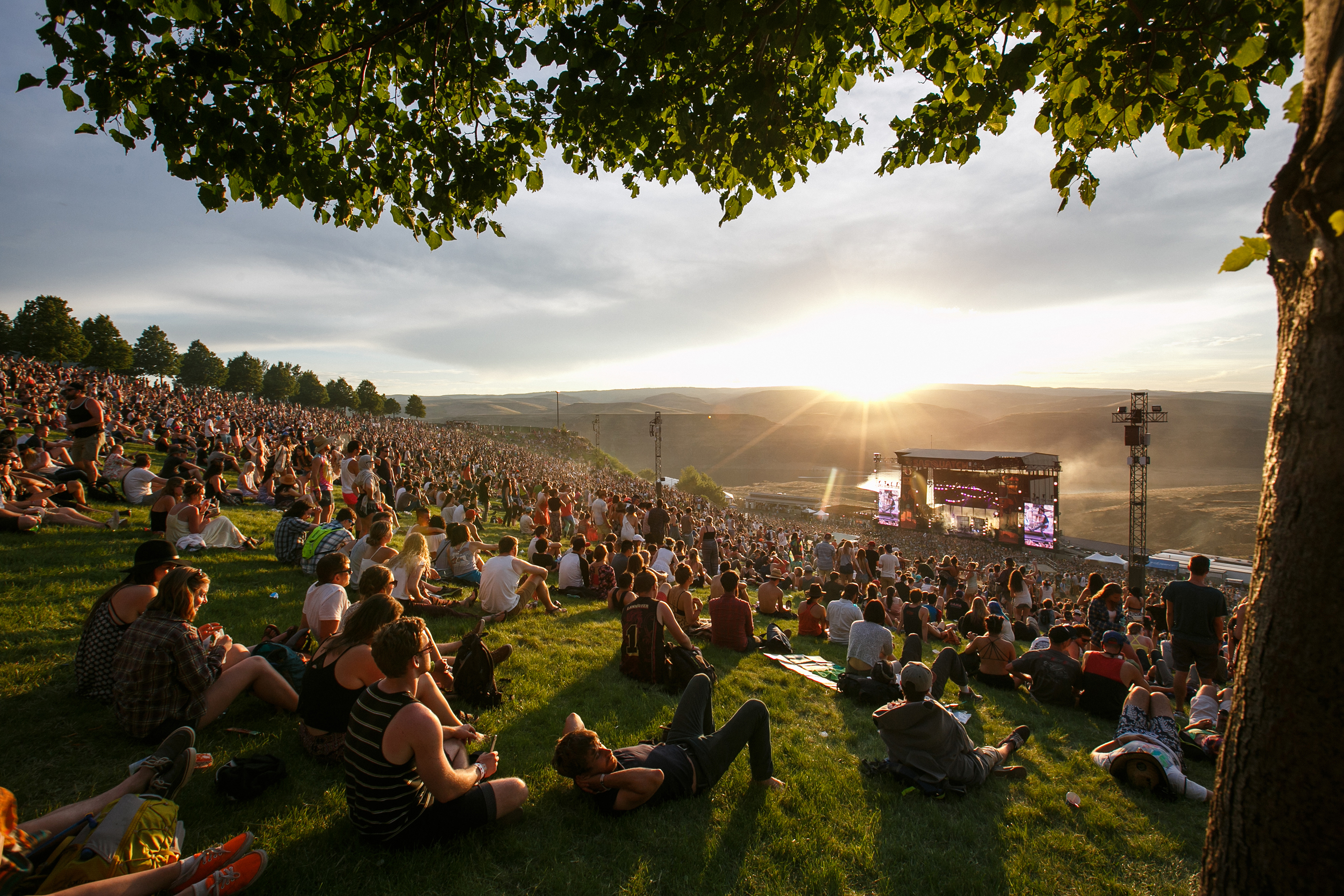 guests watching the concert from a hill