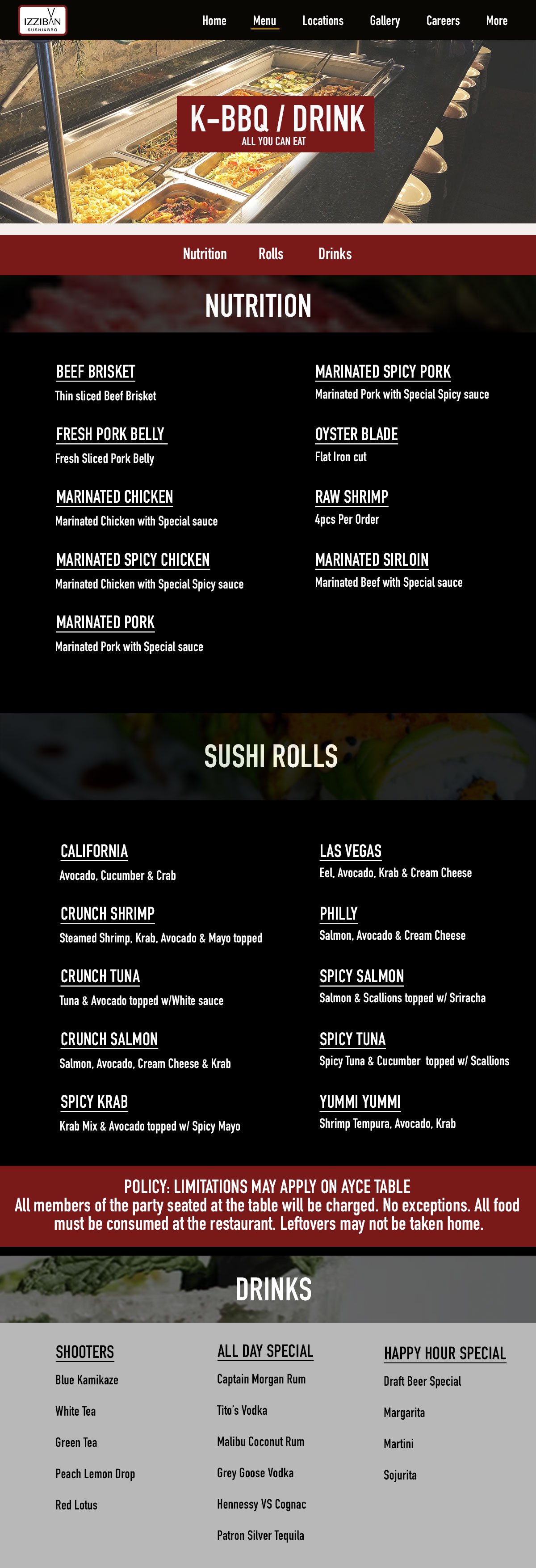 Korean BBQ Menu