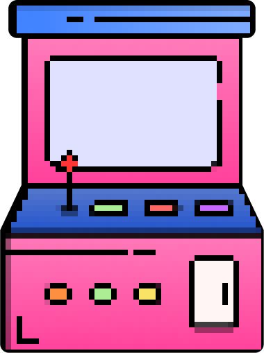 pink and blue vintage arcade machine iconography