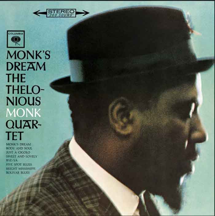 Monks Dream album cover. A side view of Theolonious Monk's face.