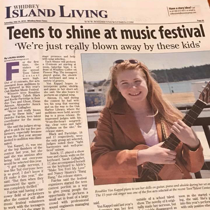 Teen Talent on a Newspaper Article about the Oak Harbor Music Festival