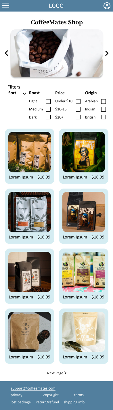 our shop page mobile comp