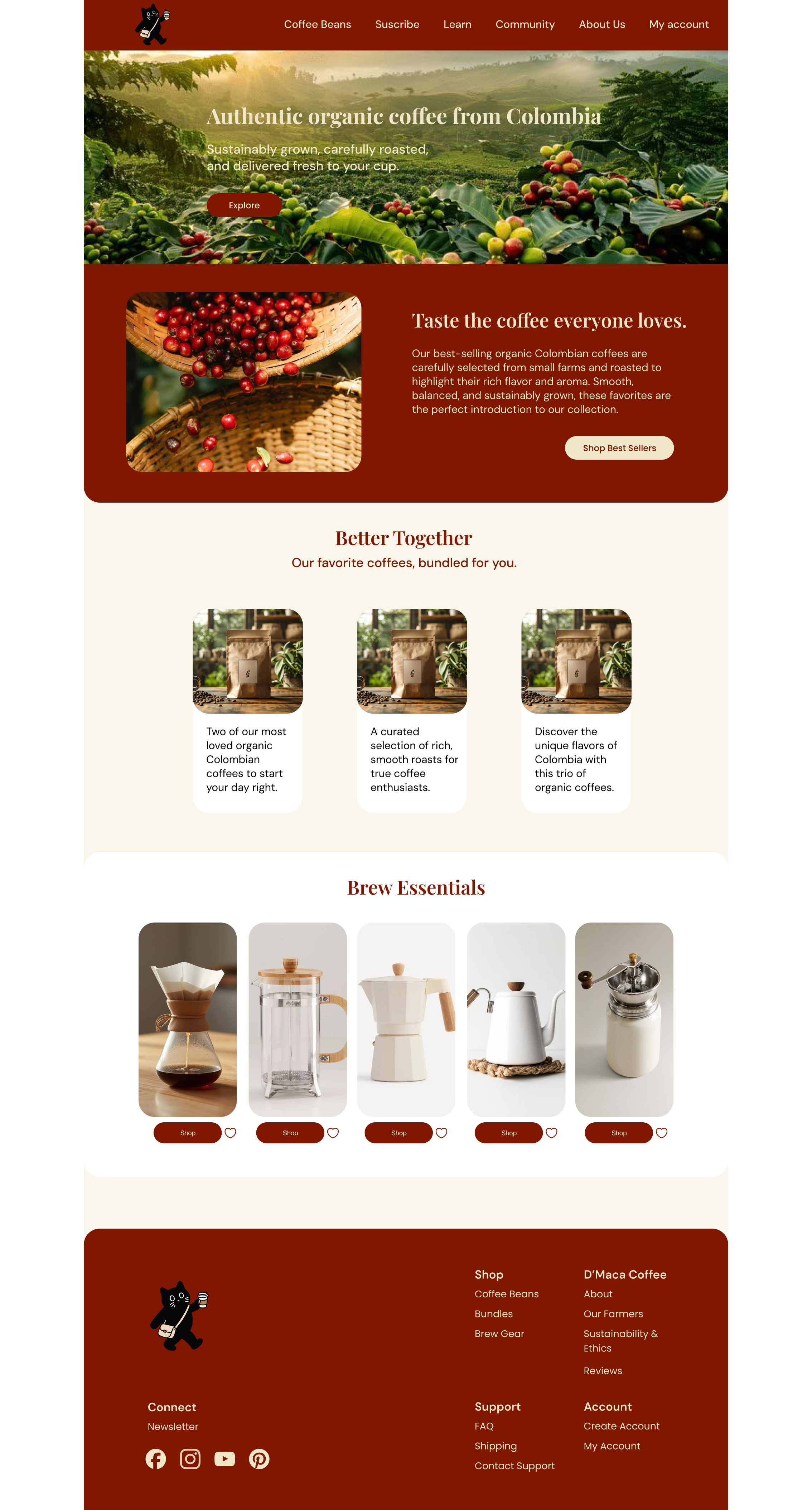 D'Maca Coffee Website Mockup
